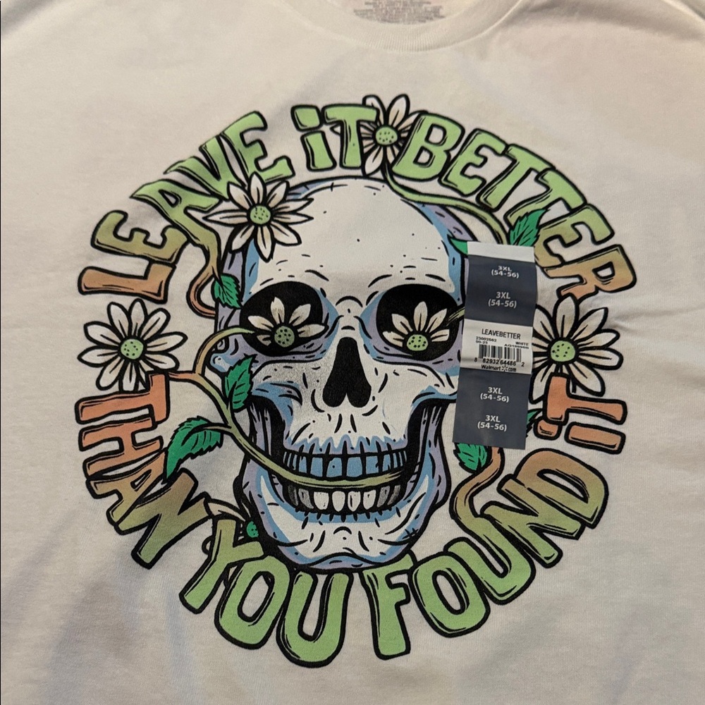 Doma "Leave It Better Than You Found It" floral skull graphic tee NWT size 3XL